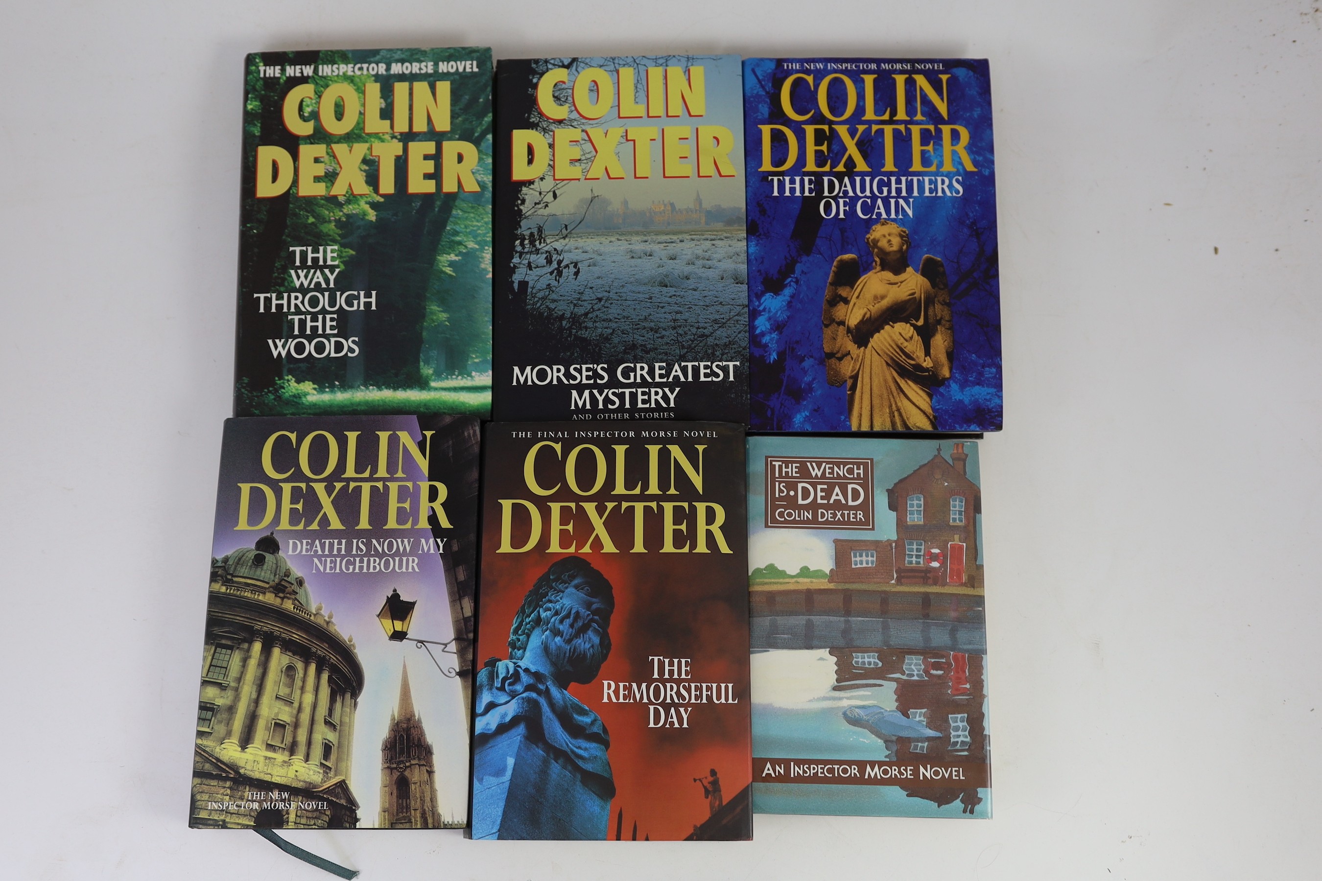 Dexter, Colin - 10 works, all 1st editions, in d/j’s, published by Macmillan, in London - The Silent World of Nicholas Quinn, 1977; Service of the Dead, 1979; The Dead of Jericho, (ex library, with stamps), 1981; The Sec